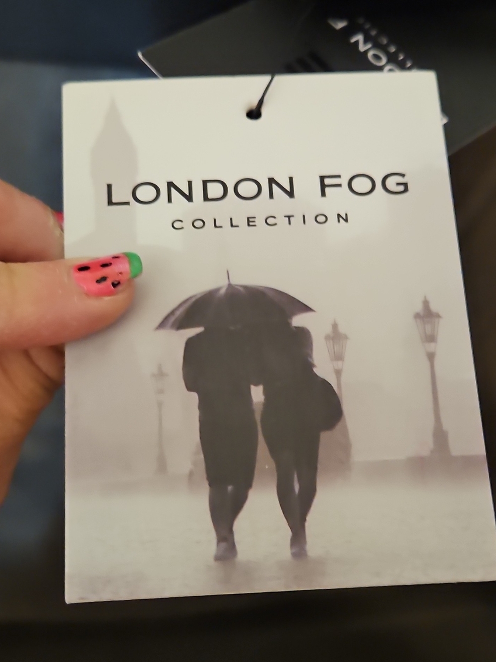 London Fog Black Double-Breasted Peacoat with Red and Gray Striped Scarf - Picture 4 of 9
